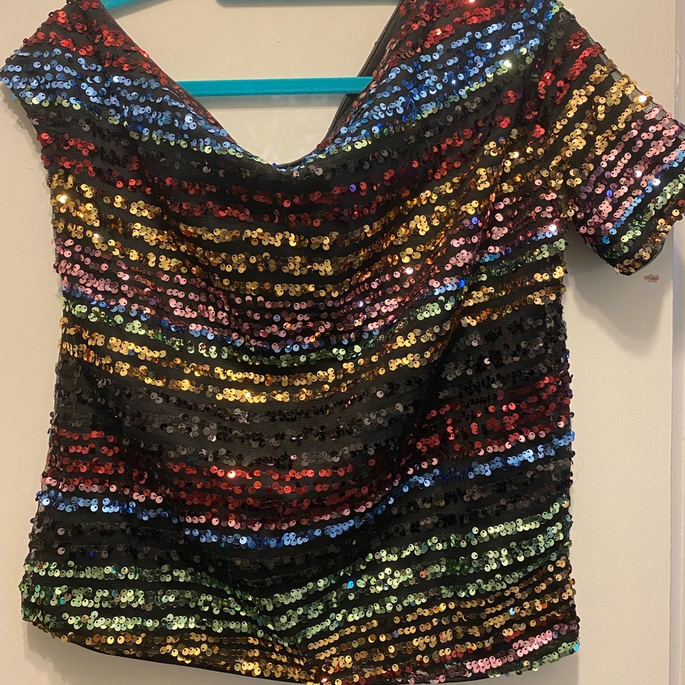 Multi--color off the shoulder shirt size S